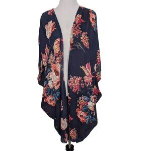 Umgee Floral Kimono Womens Size Medium Blue Boho Lightweight Oversized